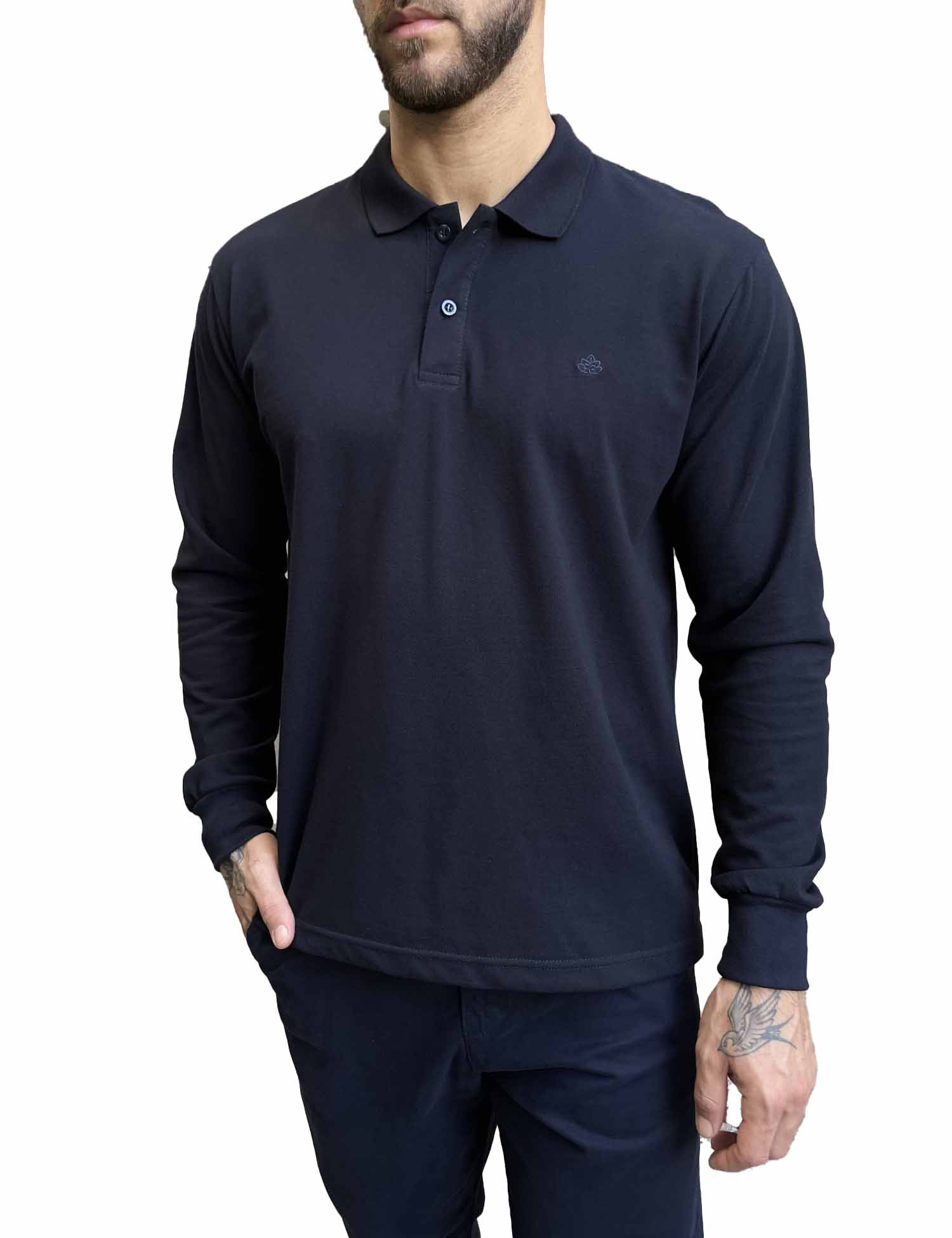 Everbest Ανδρική μπλε navy πικέ Polo μακρυμάνικη μπλούζα Plus size 2610200B φωτογραφία